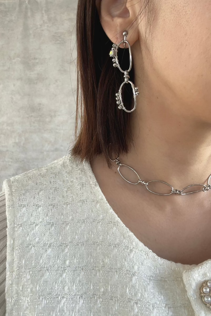 オーバルチェーンピアス&イヤリング ステンレス 大人アクセサリー - おしゃれ花嫁様ブライダルアクセサリーの通販bijou holic千葉店舗オーバルチェーンピアス&イヤリング ステンレス 大人アクセサリー