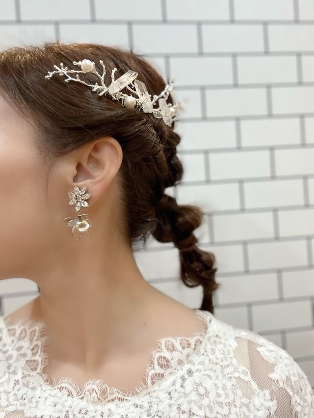 フラワークリスタルブライダルピアス&イヤリング - おしゃれ花嫁様ブライダルアクセサリーの通販bijou holic千葉店舗フラワークリスタルブライダルピアス&イヤリング