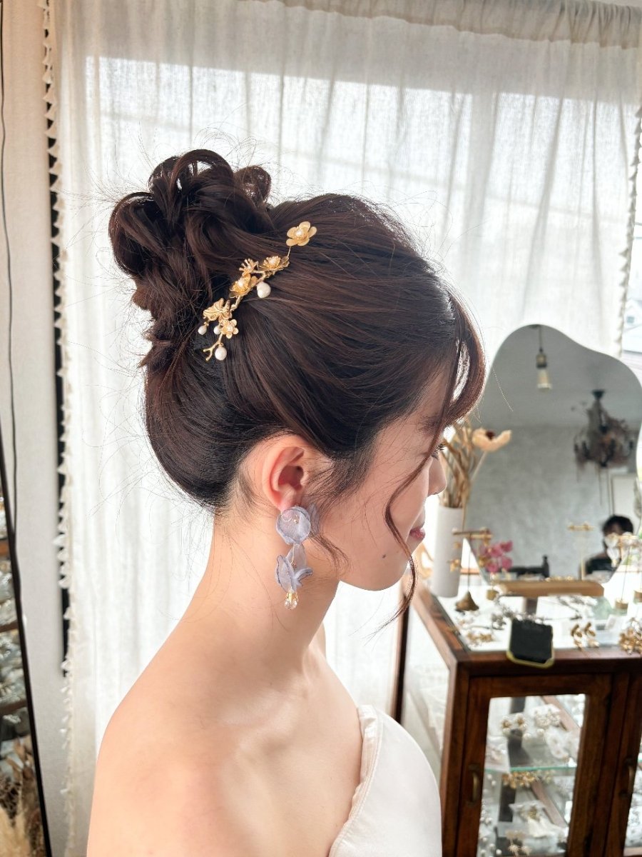 オーガンジーフラワークリスタル雫ピアス&イヤリング - おしゃれ花嫁様ブライダルアクセサリーの通販bijou holic千葉店舗オーガンジーフラワークリスタル雫ピアス&イヤリング