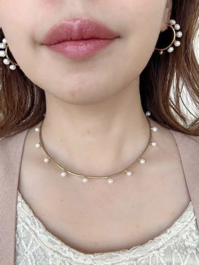 ゴールド淡水パールフープピアス - おしゃれ花嫁様ブライダルアクセサリーの通販bijou holic千葉店舗ゴールド淡水パールフープピアス