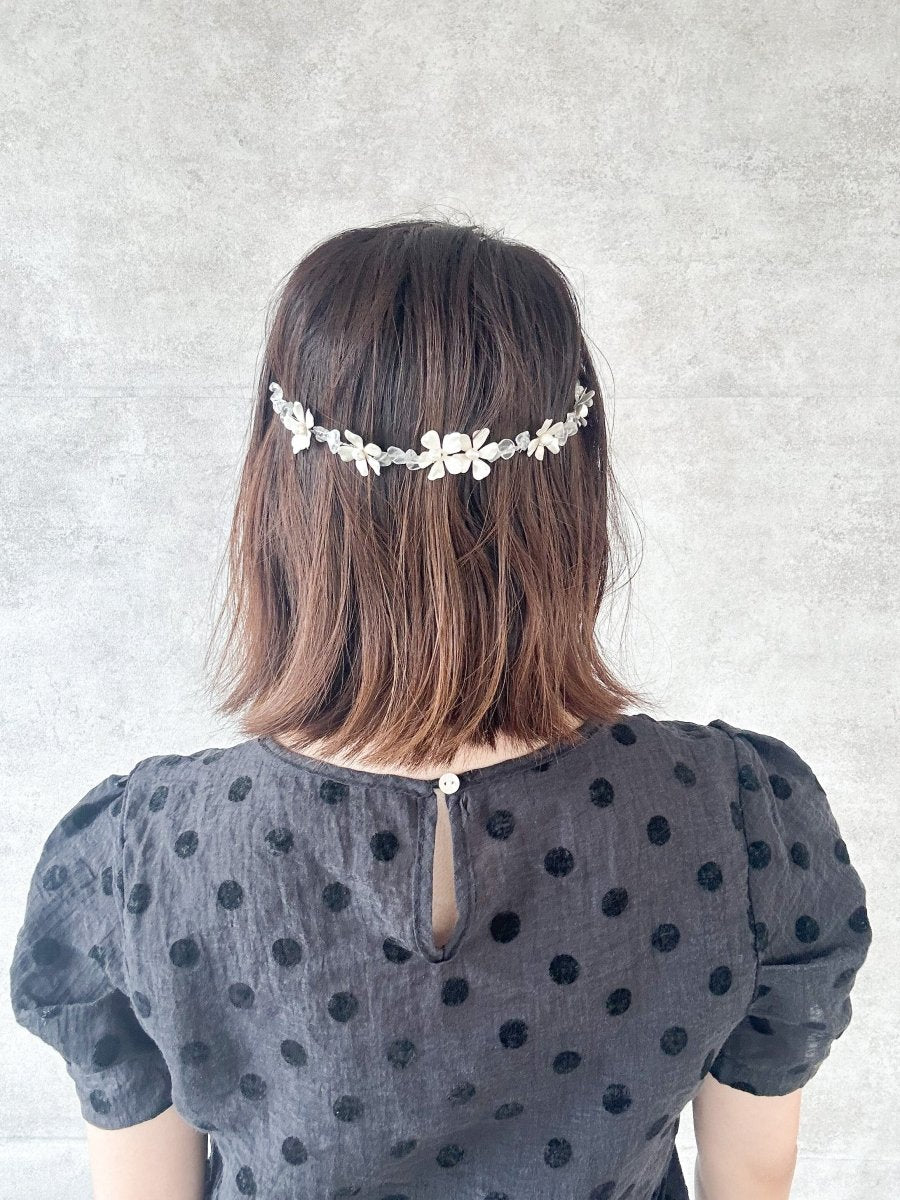 フラワー水晶ヘッドドレス カチューシャ - おしゃれ花嫁様ブライダルアクセサリーの通販bijou holic千葉店舗フラワー水晶ヘッドドレス カチューシャ