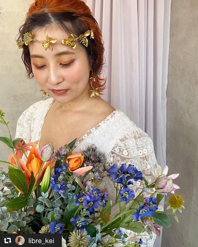 バタフライピアス、イヤリング×フルールヘッドドレス - おしゃれ花嫁様ブライダルアクセサリーの通販bijou holic千葉店舗バタフライピアス、イヤリング×フルールヘッドドレス