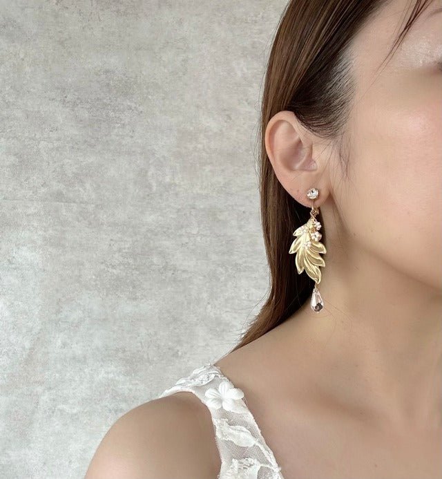 リーフドロップピアス&イヤリング オシャレ花嫁様 - おしゃれ花嫁様ブライダルアクセサリーの通販bijou holic千葉店舗リーフドロップピアス&イヤリング オシャレ花嫁様