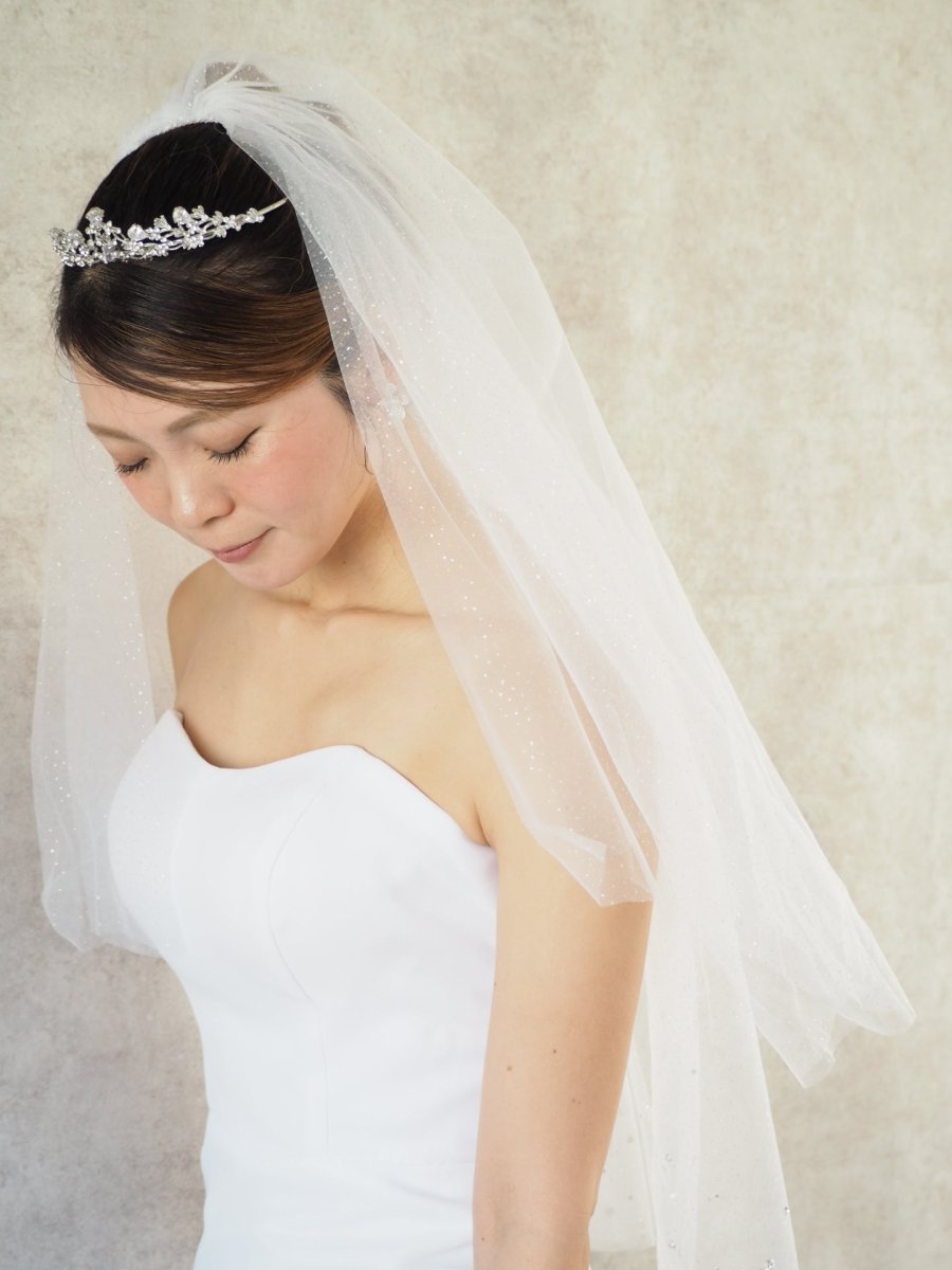 グリッタービジューウェディングベール 結婚式 ショート - おしゃれ花嫁様ブライダルアクセサリーの通販bijou holic千葉店舗グリッタービジューウェディングベール 結婚式 ショート
