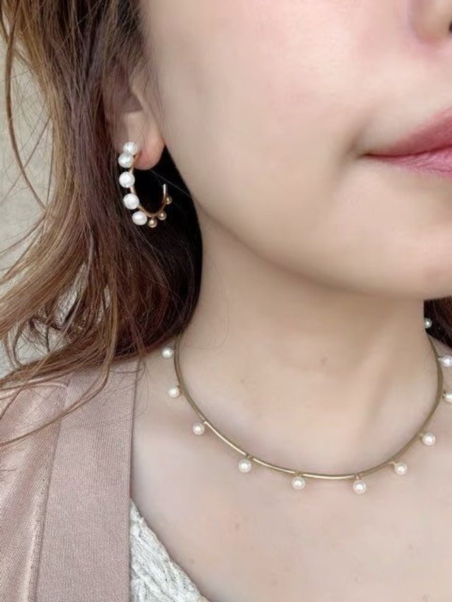 ゴールド淡水パールフープピアス - おしゃれ花嫁様ブライダルアクセサリーの通販bijou holic千葉店舗ゴールド淡水パールフープピアス