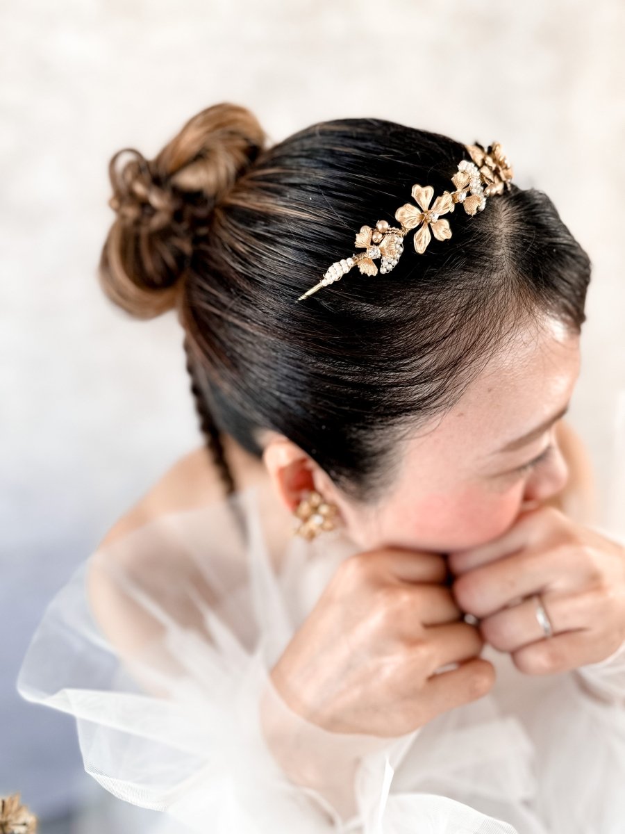 アンティークパールリーフヘッドアクセサリー ウェディングヘッドドレス - おしゃれ花嫁様ブライダルアクセサリーの通販bijou holic千葉店舗アンティークパールリーフヘッドアクセサリー ウェディングヘッドドレス