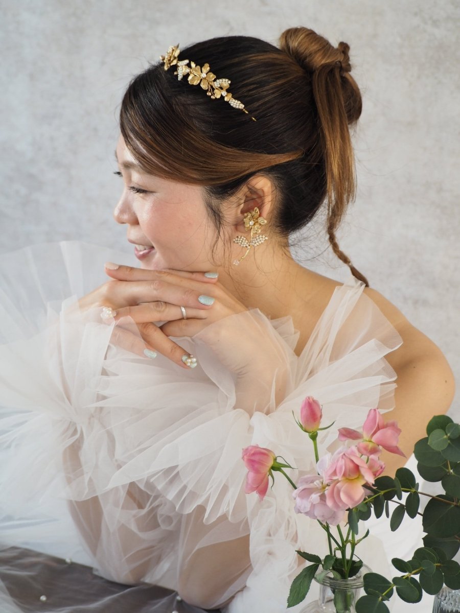 アンティークパールリーフヘッドアクセサリー ウェディングヘッドドレス - おしゃれ花嫁様ブライダルアクセサリーの通販bijou holic千葉店舗アンティークパールリーフヘッドアクセサリー ウェディングヘッドドレス
