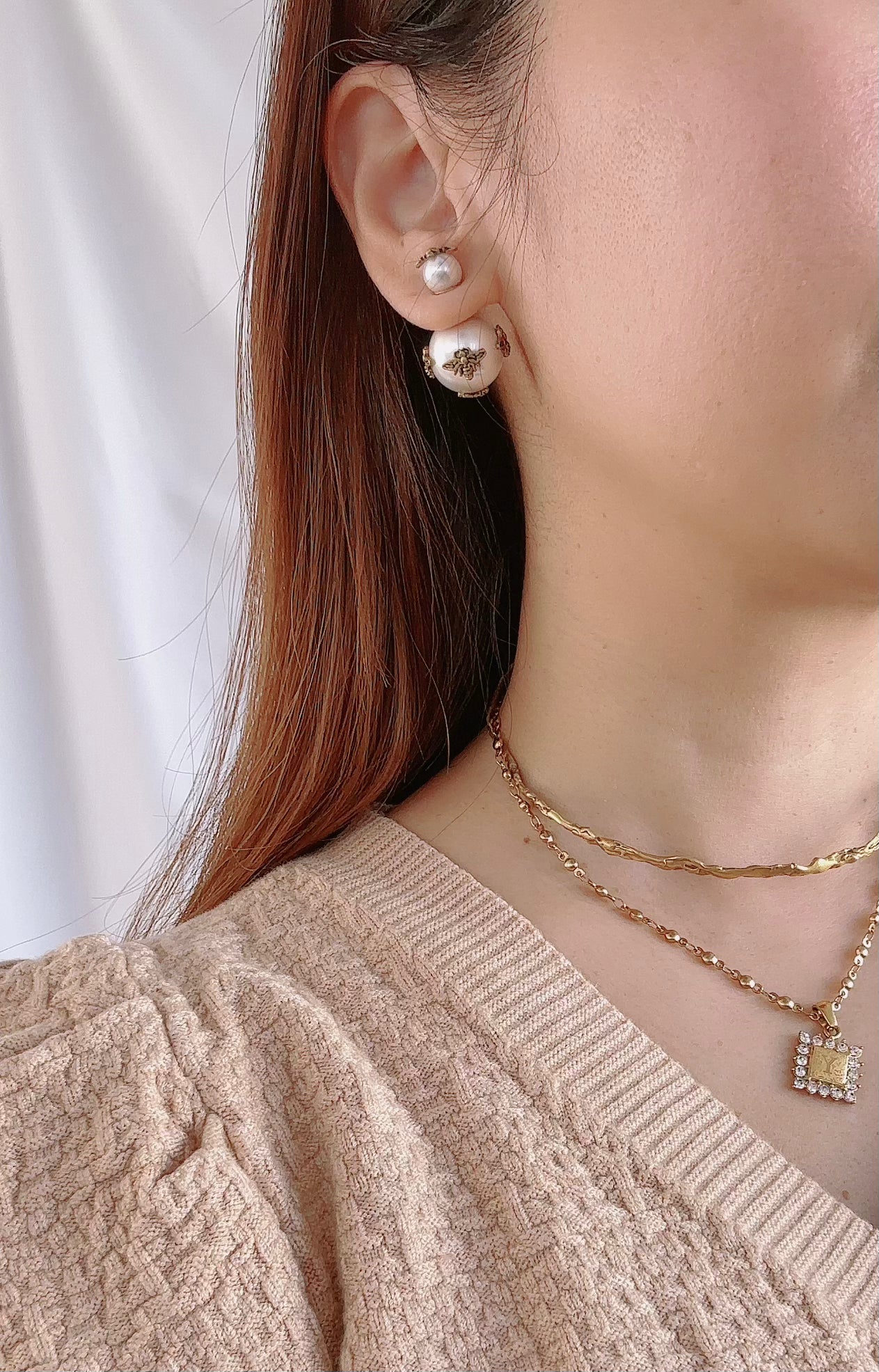 蜂さんパールピアス オシャレ花嫁様金属アレルギー対応ブライダルアクセサリーbijou holic