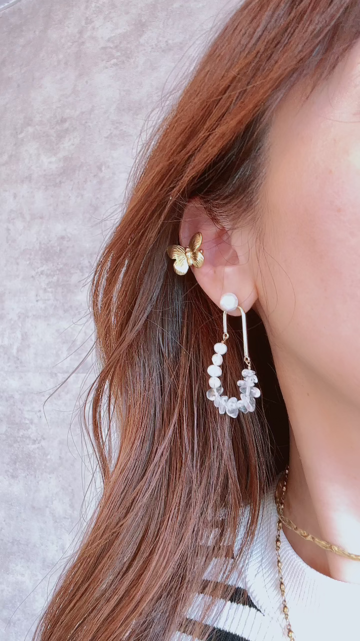 淡水パール×水晶サザレ２wayピアス＆イヤリング オシャレ花嫁様金属アレルギー対応ブライダルアクセサリーbijou holic