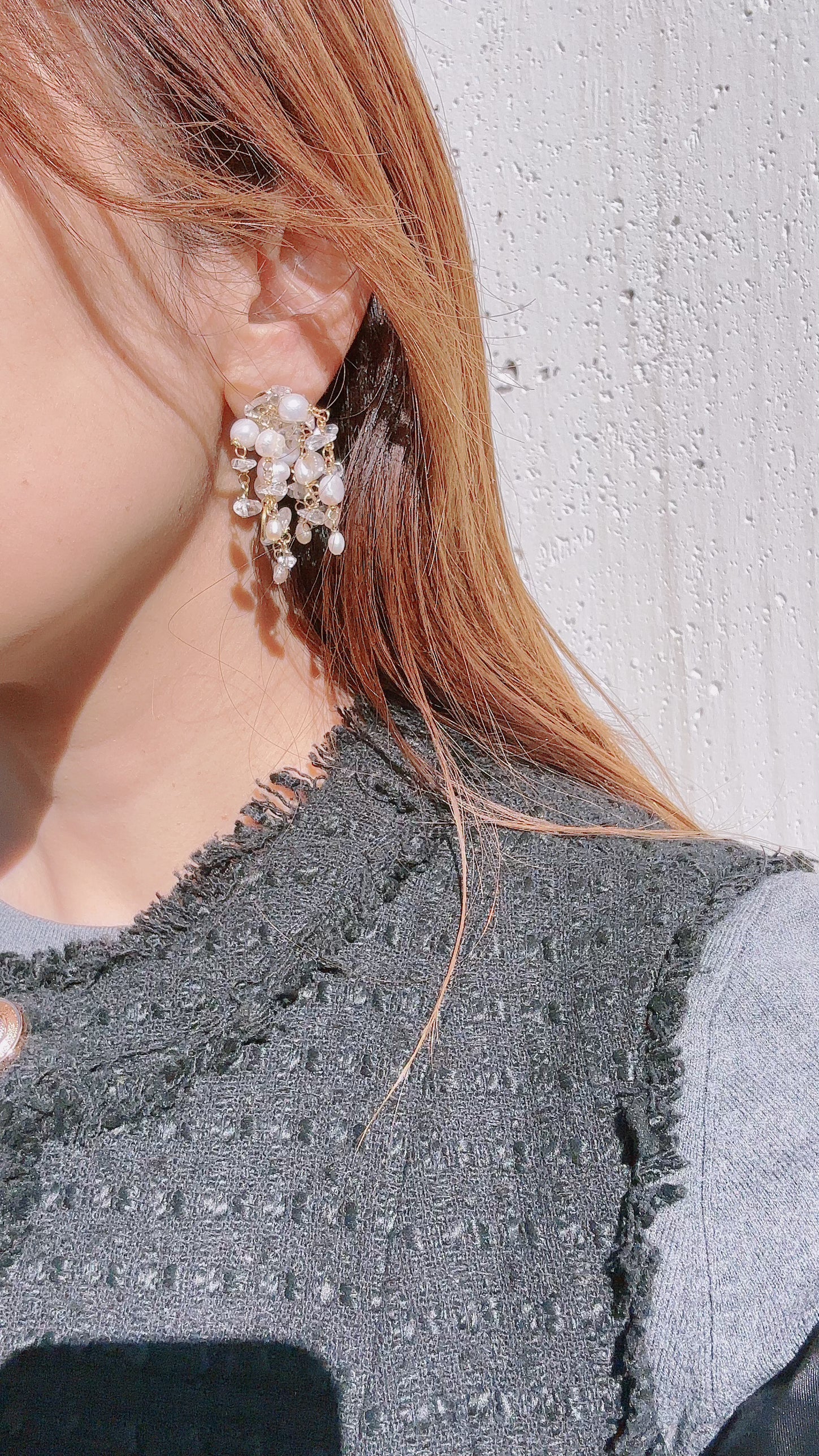 淡水パール水晶 じゃらじゃらピアス＆イヤリング オシャレ花嫁様金属アレルギー対応ブライダルアクセサリーbijou holic