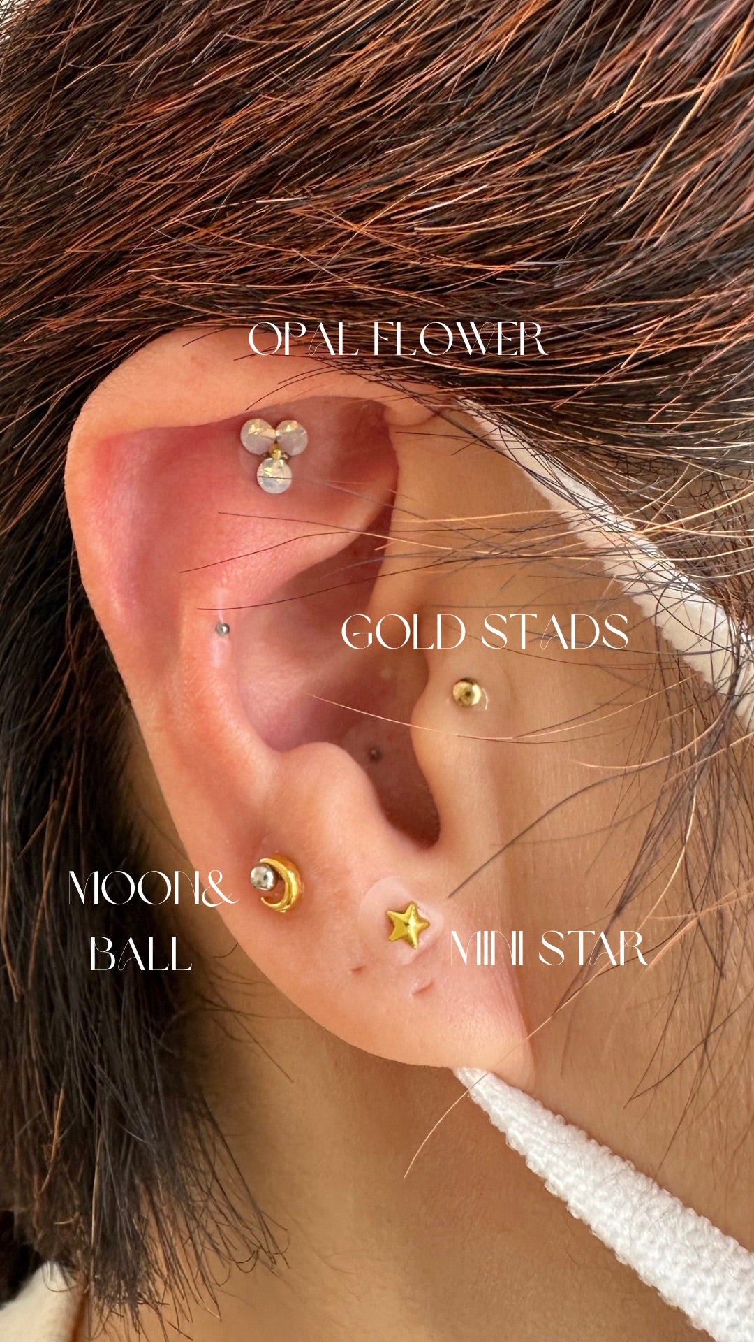 耳つぼジュエリーシール ステンレス オパールフラワー リボン パール