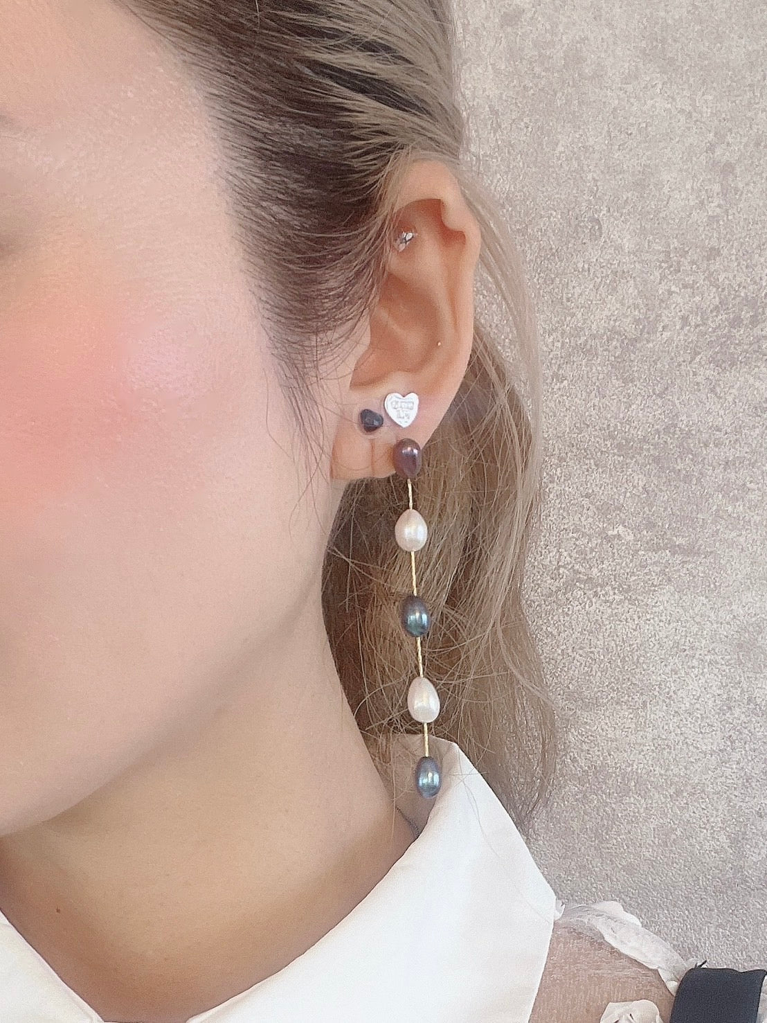 淡水パール ロングチェーンピアス／イヤリング（ホワイト×パープル