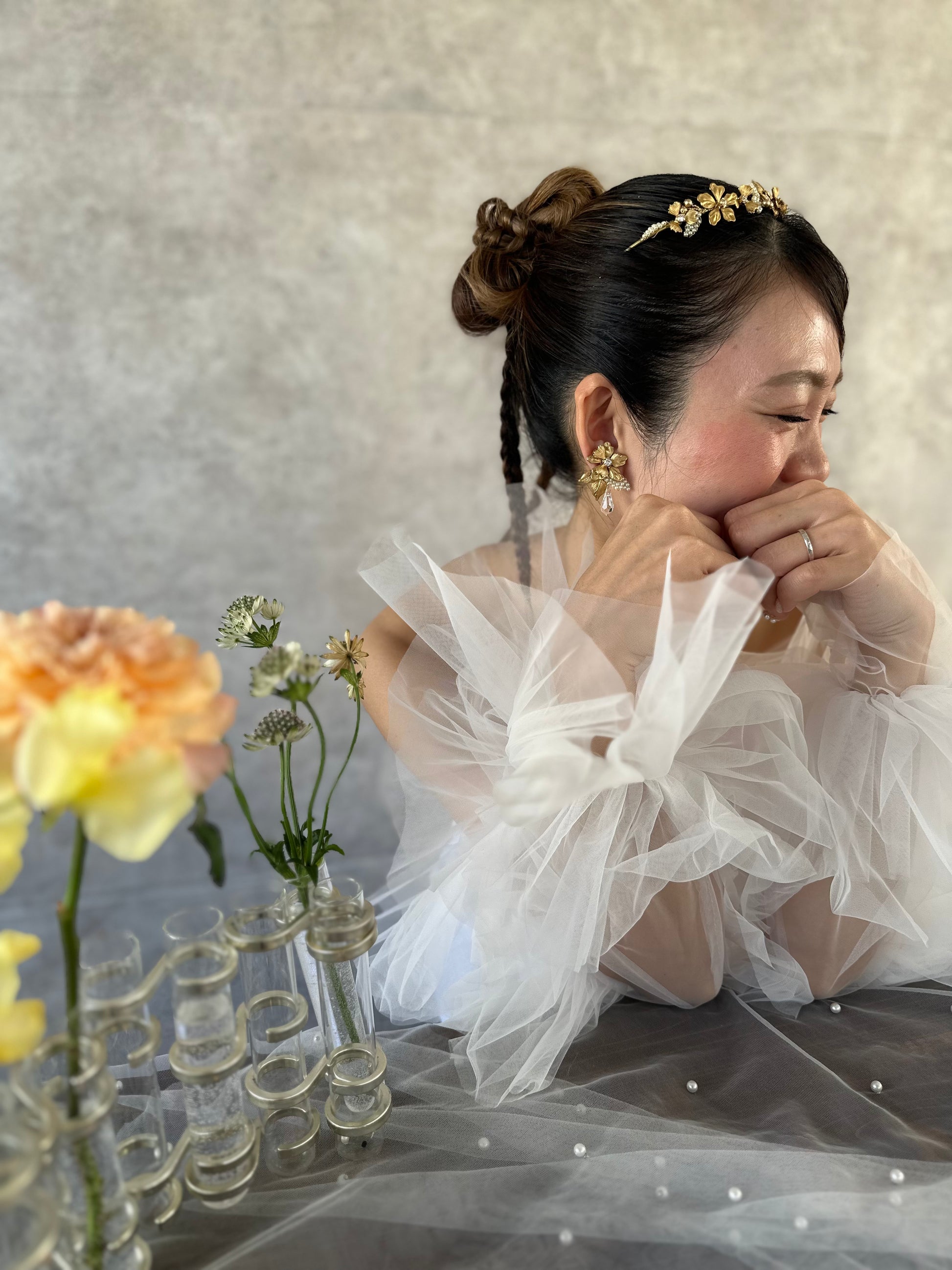 アンティークパールリーフピアス＆イヤリング　真鍮フラワー - おしゃれ花嫁様ブライダルアクセサリーの通販bijou holic千葉店舗アンティークパールリーフピアス＆イヤリング　真鍮フラワー