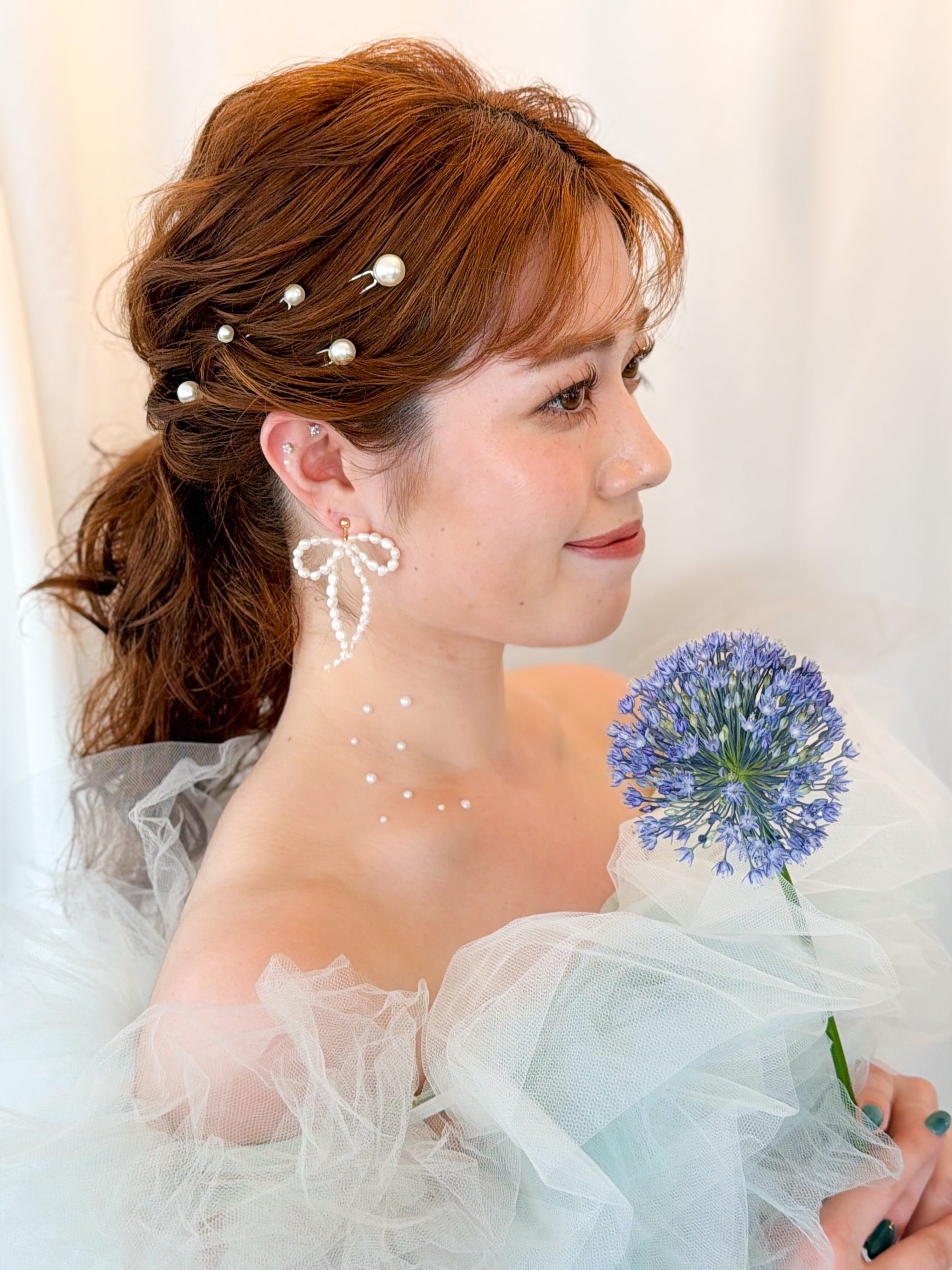 パールリボンピアス&イヤリング 淡水パール 結婚式 お呼ばれ