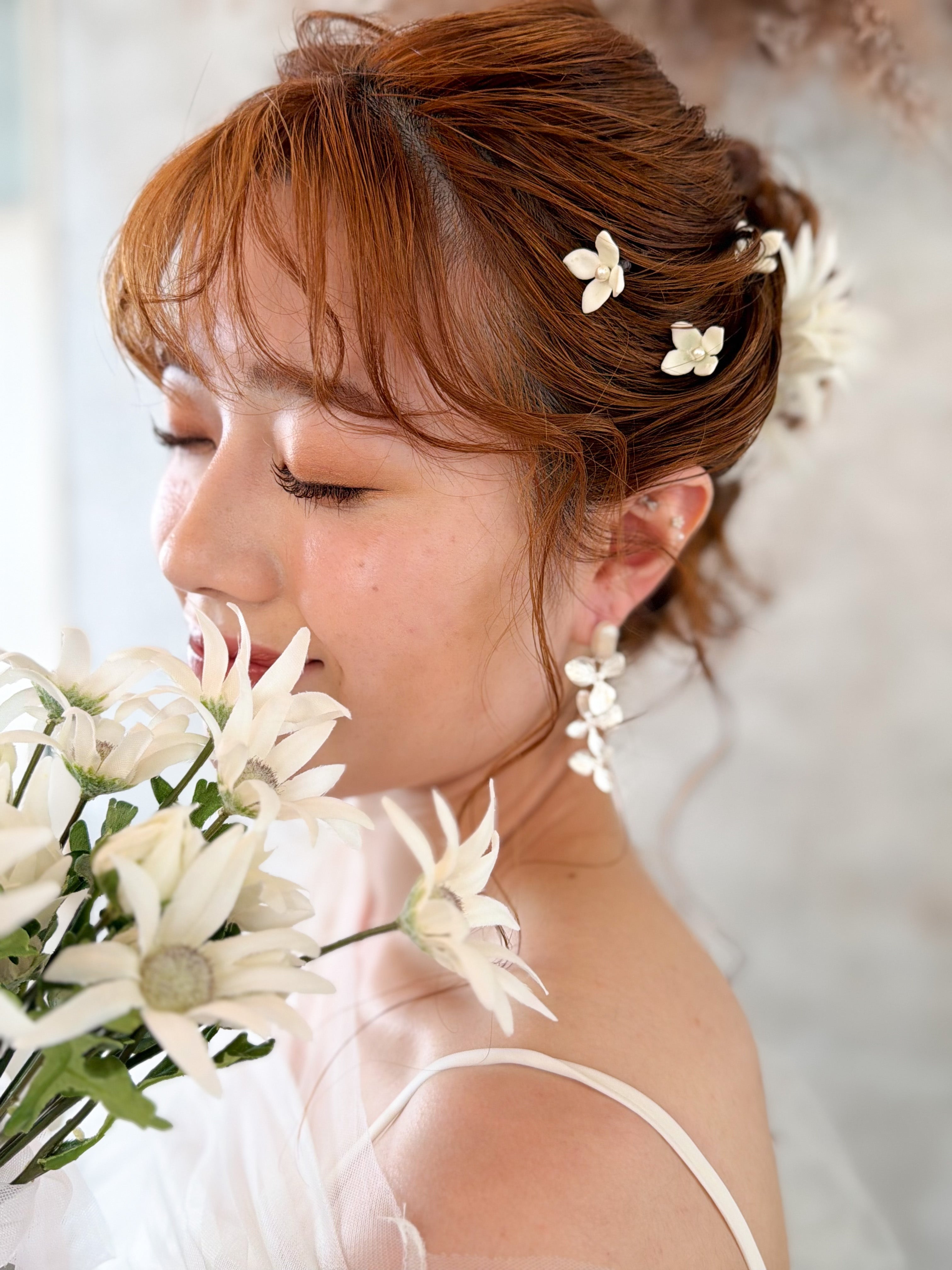 フルールピアス&イヤリング　淡水パール　花　フラワー