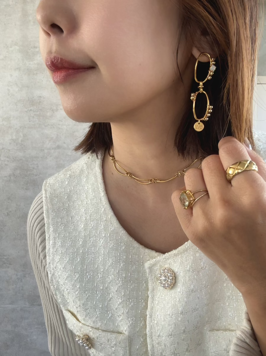 オーバルチェーンピアス＆イヤリング　ステンレス　大人アクセサリー - おしゃれ花嫁様ブライダルアクセサリーの通販bijou holic千葉店舗オーバルチェーンピアス＆イヤリング　ステンレス　大人アクセサリー