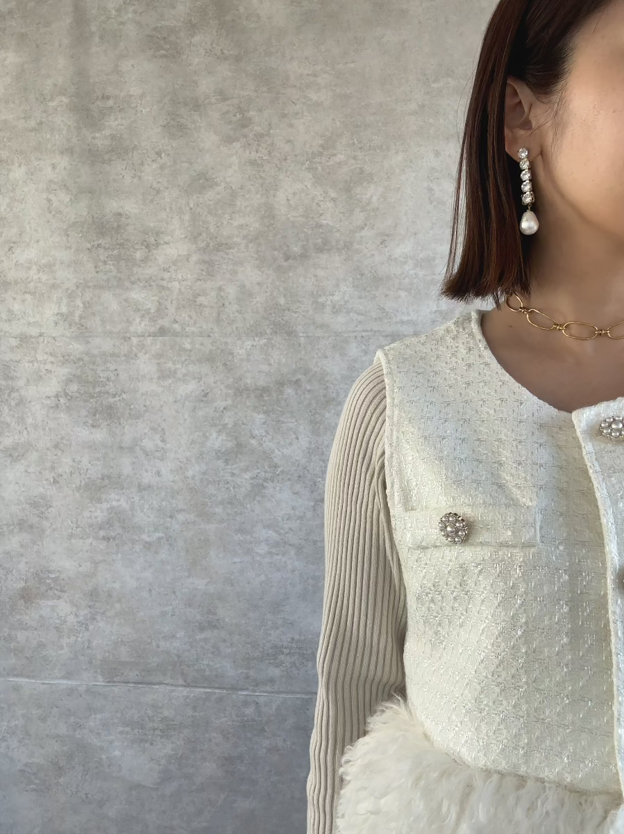 コットンパールしずくビジューピアス＆イヤリング　