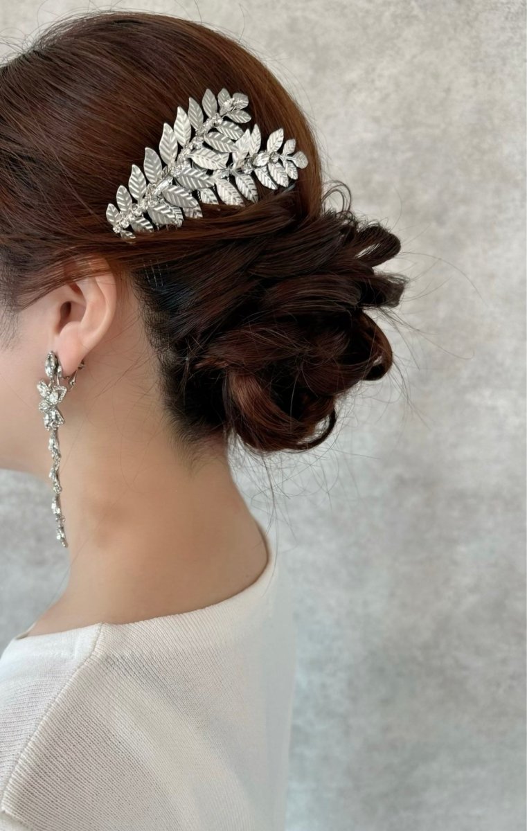シルバーリーフコーム ブライダルヘッドアクセサリー 花嫁ヘア