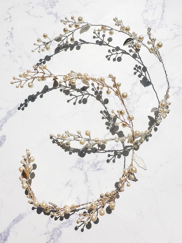 リーフ小枝アクセサリーヘッドドレス　パールヘッドドレス - おしゃれ花嫁様ブライダルアクセサリーの通販bijou holic千葉店舗リーフ小枝アクセサリーヘッドドレス　パールヘッドドレス