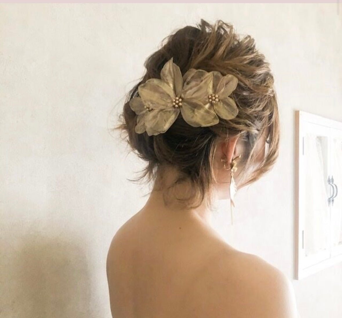アメリカンフラワーゴールドリーフヘッドドレス - おしゃれ花嫁様ブライダルアクセサリーの通販bijou holic千葉店舗アメリカンフラワーゴールドリーフヘッドドレス