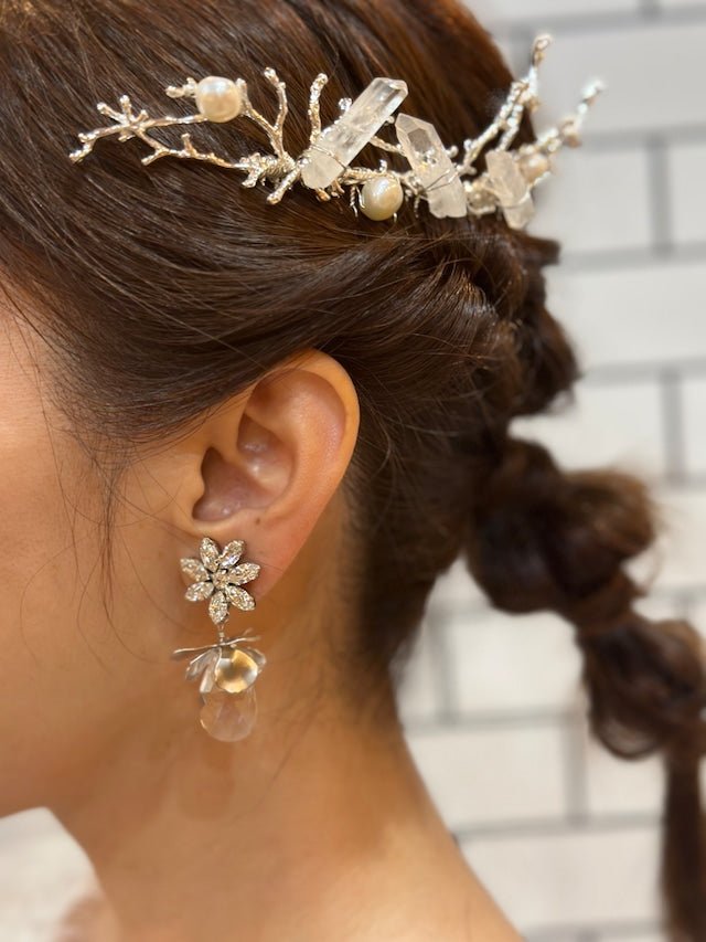 フラワークリスタルブライダルピアス＆イヤリング - おしゃれ花嫁様ブライダルアクセサリーの通販bijou holic千葉店舗フラワークリスタルブライダルピアス＆イヤリング