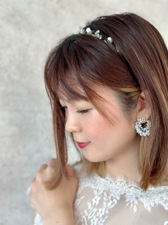 ビジュー淡水パールブライダルカチューシャ - おしゃれ花嫁様ブライダルアクセサリーの通販bijou holic千葉店舗ビジュー淡水パールブライダルカチューシャ