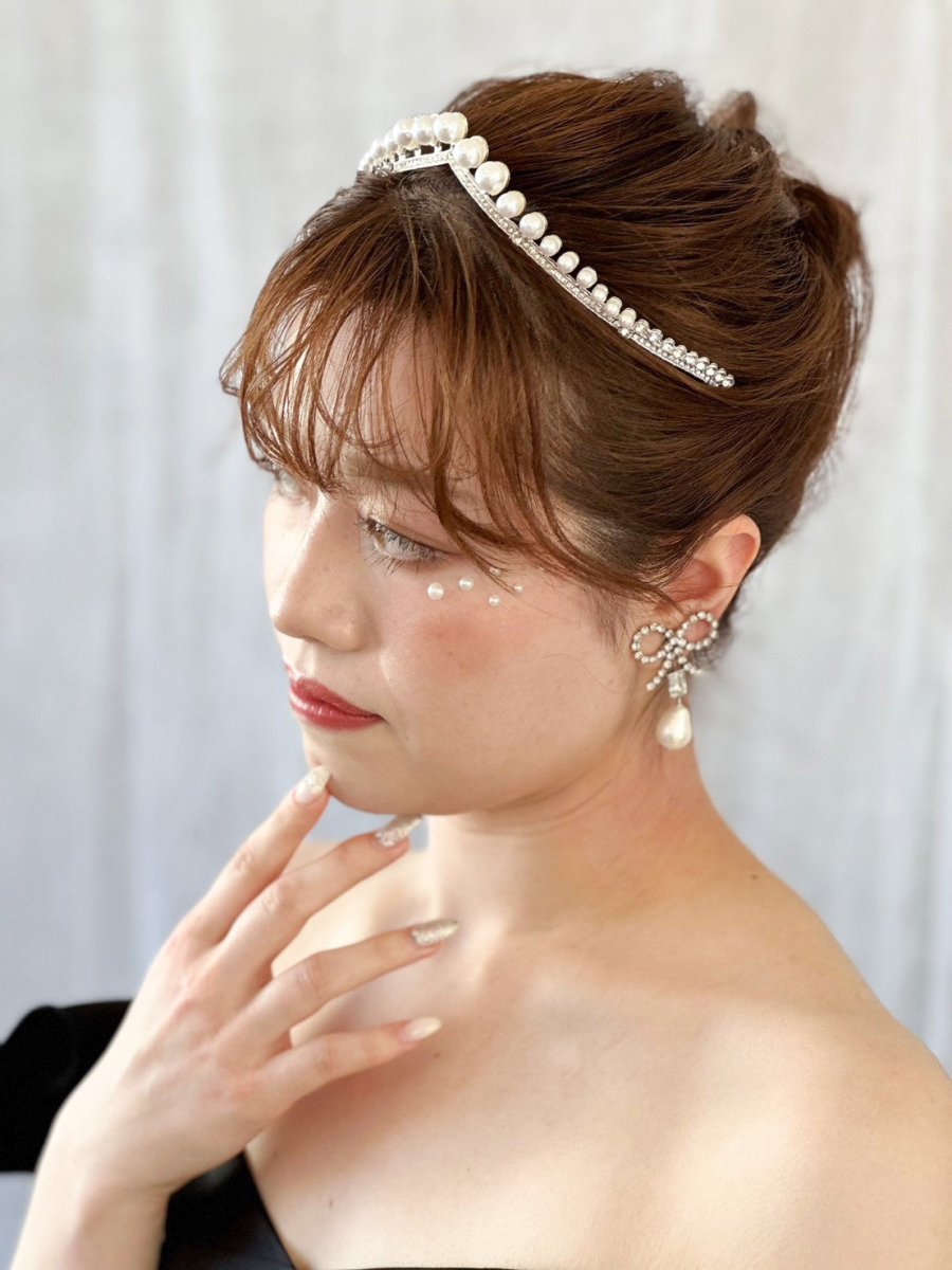 シルバービジューリボンピアス＆イヤリング　コットンパール - おしゃれ花嫁様ブライダルアクセサリーの通販bijou holic千葉店舗シルバービジューリボンピアス＆イヤリング　コットンパール