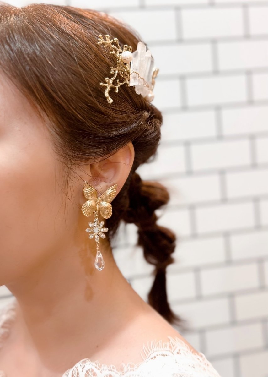 バタフライクリスタルピアス＆イヤリング　ブライダルアクセサリー - おしゃれ花嫁様ブライダルアクセサリーの通販bijou holic千葉店舗バタフライクリスタルピアス＆イヤリング　ブライダルアクセサリー