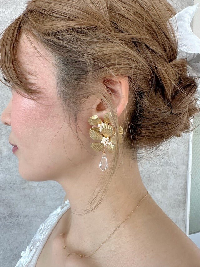 ダブルアンティークフラワー　ピアス＆イヤリング　オシャレ花嫁様 - おしゃれ花嫁様ブライダルアクセサリーの通販bijou holic千葉店舗ダブルアンティークフラワー　ピアス＆イヤリング　オシャレ花嫁様