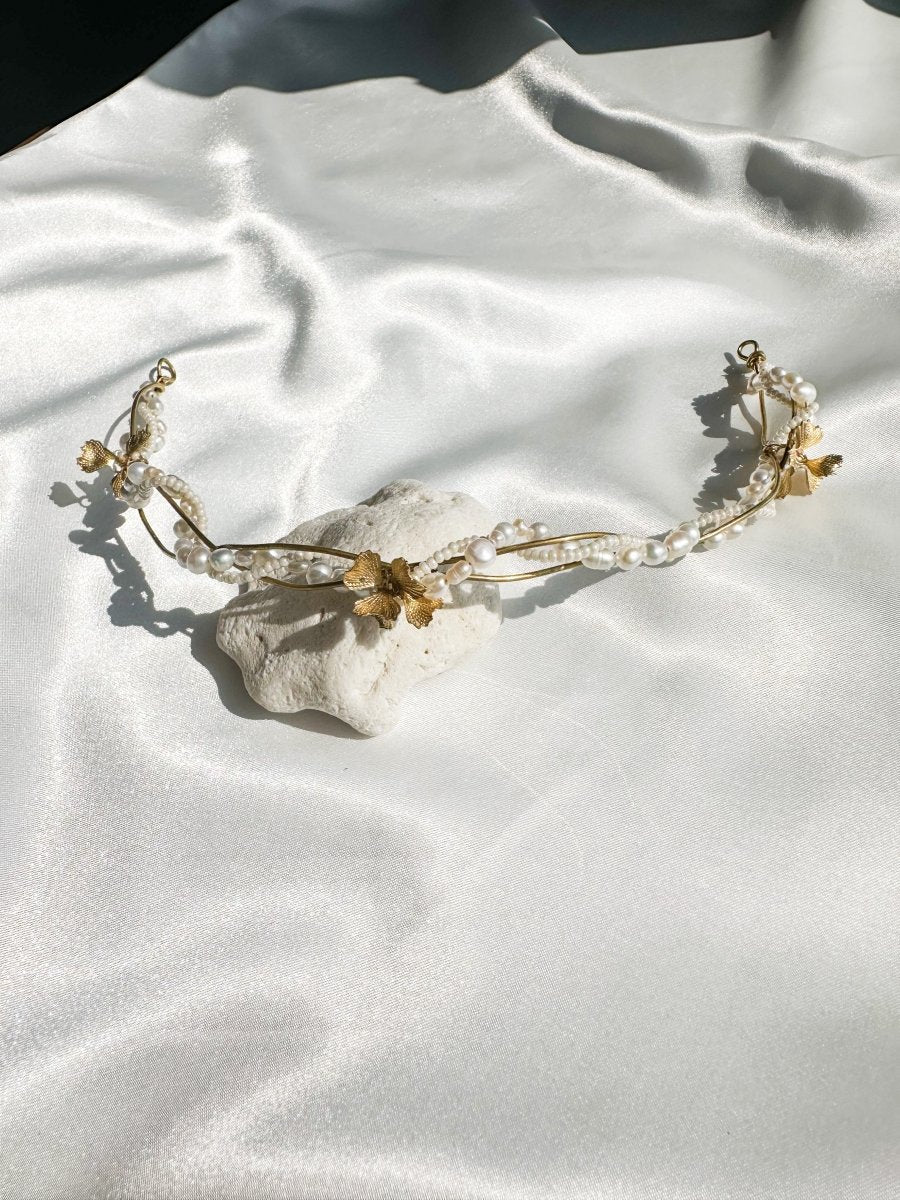淡水パールフラワーブライダルヘッドドレス - おしゃれ花嫁様ブライダルアクセサリーの通販bijou holic千葉店舗淡水パールフラワーブライダルヘッドドレス