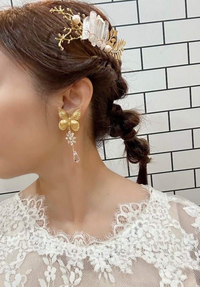 バタフライクリスタルピアス＆イヤリング　ブライダルアクセサリー - おしゃれ花嫁様ブライダルアクセサリーの通販bijou holic千葉店舗バタフライクリスタルピアス＆イヤリング　ブライダルアクセサリー