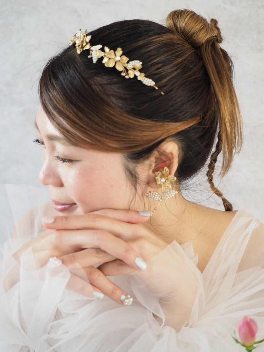 アンティークパールリーフヘッドアクセサリー　ウェディングヘッドドレス - おしゃれ花嫁様ブライダルアクセサリーの通販bijou holic千葉店舗アンティークパールリーフヘッドアクセサリー　ウェディングヘッドドレス