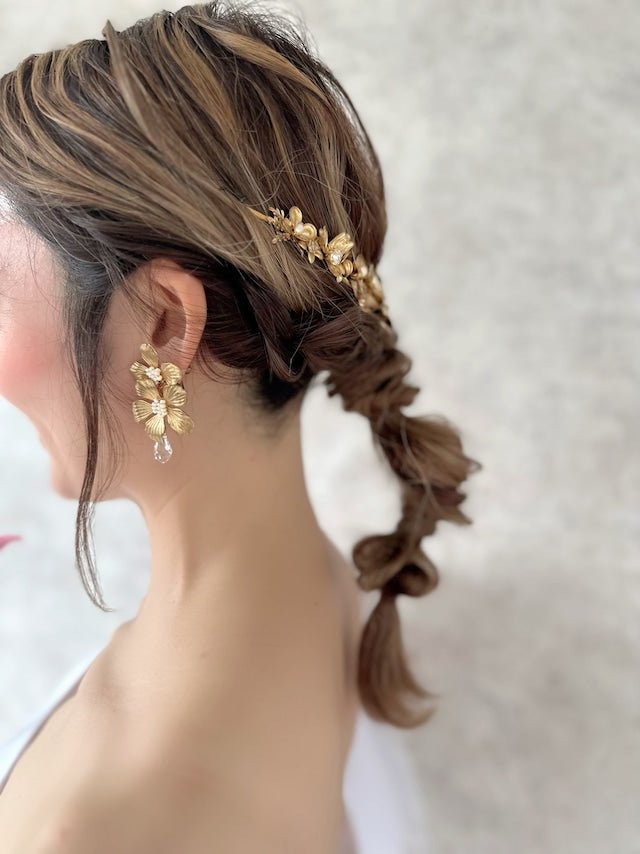 ダブルアンティークフラワー　ピアス＆イヤリング　オシャレ花嫁様 - おしゃれ花嫁様ブライダルアクセサリーの通販bijou holic千葉店舗ダブルアンティークフラワー　ピアス＆イヤリング　オシャレ花嫁様