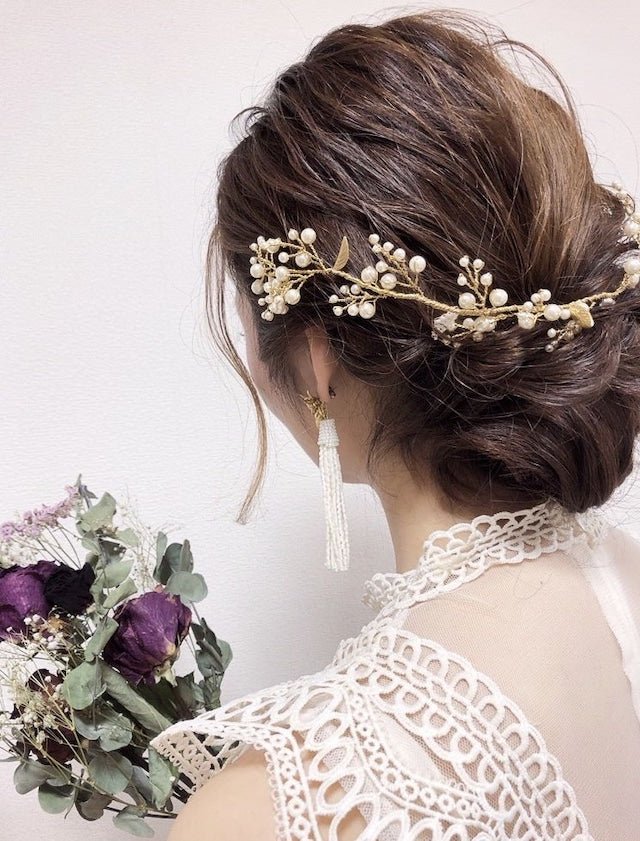 リーフ小枝アクセサリーヘッドドレス　パールヘッドドレス - おしゃれ花嫁様ブライダルアクセサリーの通販bijou holic千葉店舗リーフ小枝アクセサリーヘッドドレス　パールヘッドドレス