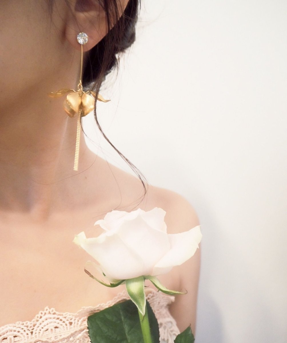 真鍮フラワードロップフラワーピアス＆イヤリング - おしゃれ花嫁様ブライダルアクセサリーの通販bijou holic千葉店舗真鍮フラワードロップフラワーピアス＆イヤリング