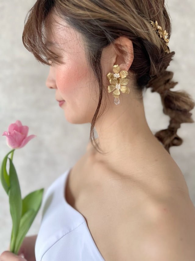 ダブルアンティークフラワー　ピアス＆イヤリング　オシャレ花嫁様 - おしゃれ花嫁様ブライダルアクセサリーの通販bijou holic千葉店舗ダブルアンティークフラワー　ピアス＆イヤリング　オシャレ花嫁様
