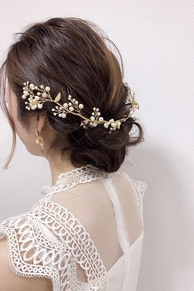 リーフ小枝アクセサリーヘッドドレス　パールヘッドドレス - おしゃれ花嫁様ブライダルアクセサリーの通販bijou holic千葉店舗リーフ小枝アクセサリーヘッドドレス　パールヘッドドレス