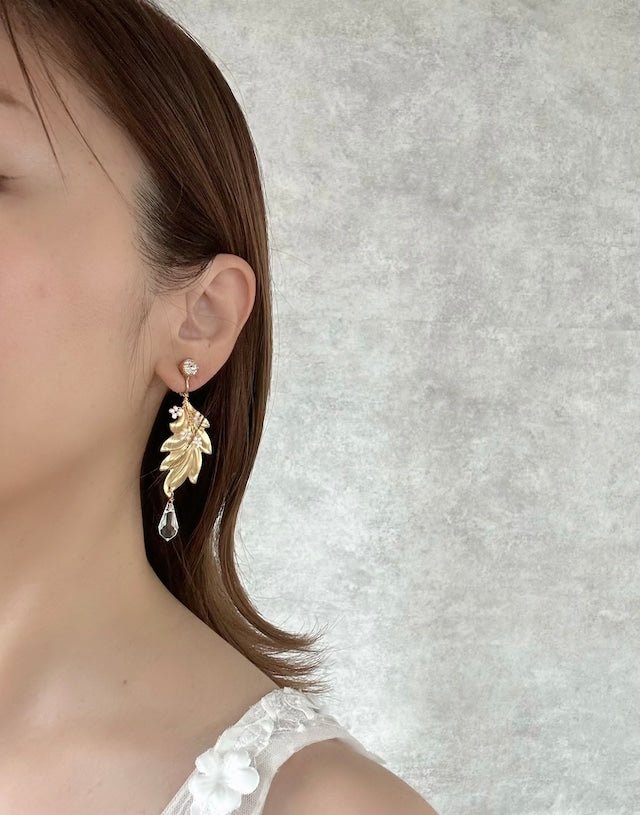 リーフドロップピアス＆イヤリング オシャレ花嫁様 – おしゃれ