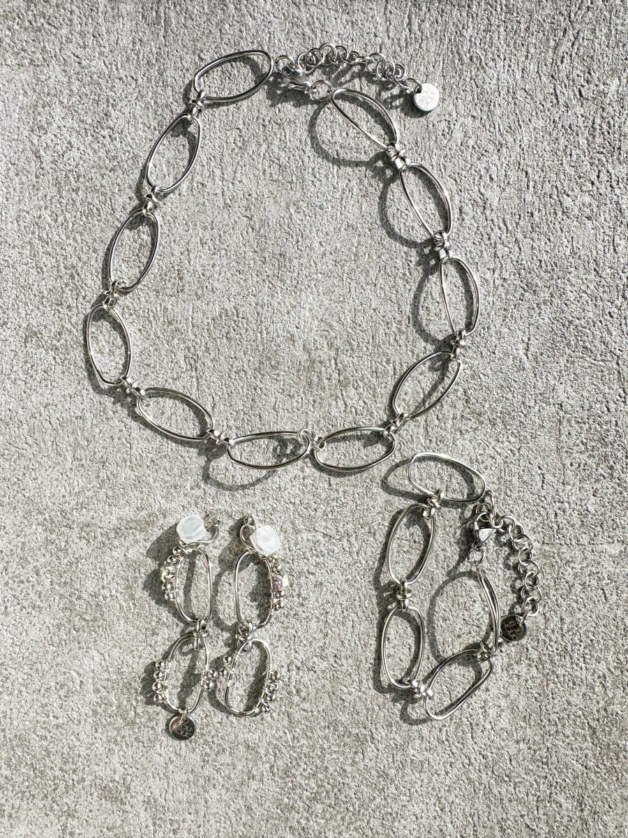 オーバルチェーンピアス＆イヤリング　ステンレス　大人アクセサリー - おしゃれ花嫁様ブライダルアクセサリーの通販bijou holic千葉店舗オーバルチェーンピアス＆イヤリング　ステンレス　大人アクセサリー