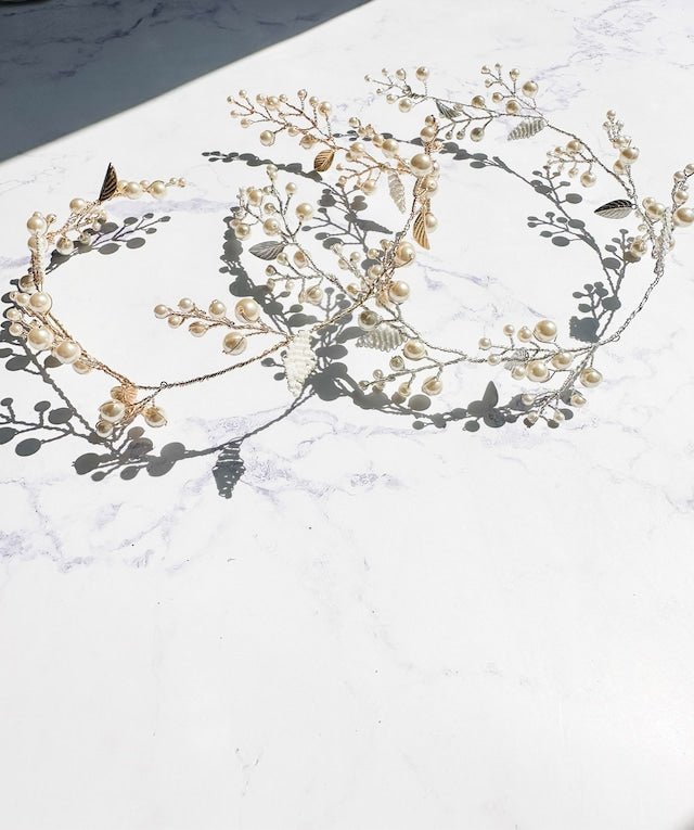リーフ小枝アクセサリーヘッドドレス　パールヘッドドレス - おしゃれ花嫁様ブライダルアクセサリーの通販bijou holic千葉店舗リーフ小枝アクセサリーヘッドドレス　パールヘッドドレス