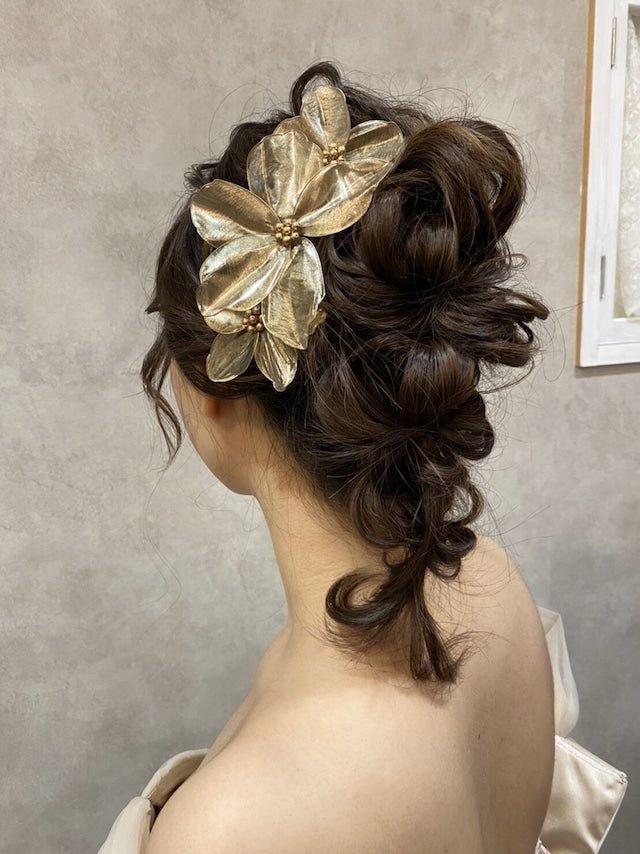 アメリカンフラワーゴールドリーフヘッドドレス - おしゃれ花嫁様ブライダルアクセサリーの通販bijou holic千葉店舗アメリカンフラワーゴールドリーフヘッドドレス