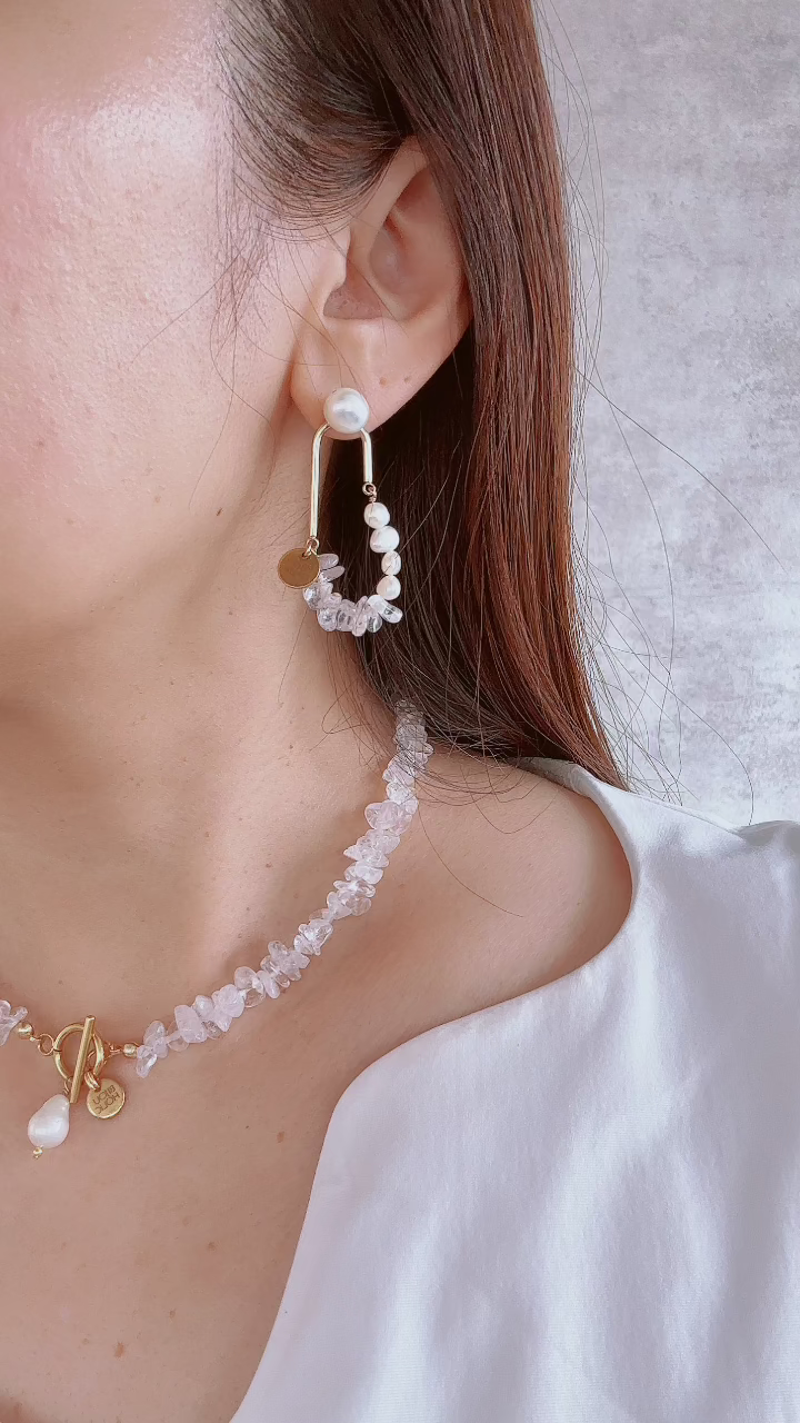 淡水パール×水晶サザレ２wayピアス＆イヤリング オシャレ花嫁様金属アレルギー対応ブライダルアクセサリーbijou holic